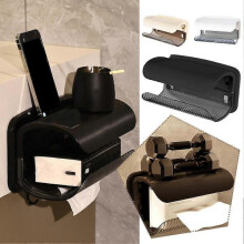 (White) Plastic Toilet Paper Storage Rack Punch-free Wall Mounted Toilet Paper Holder