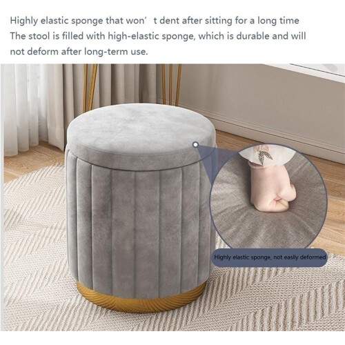 Storage Ottoman, Round Mondern Stool for Vanity, Ottoman Footrest Stool with Gold Plating Base 2