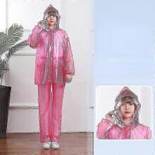(170-180cm, Pink double brim) Waterproof and Thickened Rain Suit for Men and Women Transparent Electric Motorcycle Gear