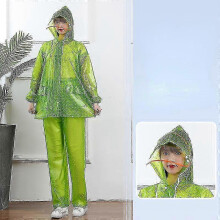 (150-160cm, Green double brim) Waterproof and Thickened Rain Suit for Men and Women Transparent Electric Motorcycle Gear