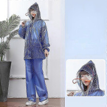 (160-170cm, Blue double brim) Waterproof and Thickened Rain Suit for Men and Women Transparent Electric Motorcycle Gear