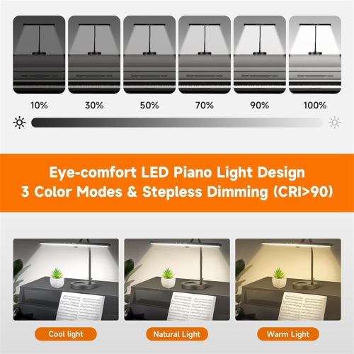 Dimmable LED Piano Light, 2-in-1 Clamp Base Piano Lamp EU Plug 2