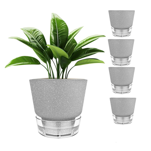 6 Inch Self Watering Plant Pot with Visual Reservoir Grey