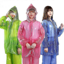 (160-170cm, Transparent double brim) Waterproof and Thickened Rain Suit for Men and Women Transparent Electric Motorcycle Gear