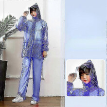(170-180cm, Blue single brim) Waterproof and Thickened Rain Suit for Men and Women Transparent Electric Motorcycle Gear