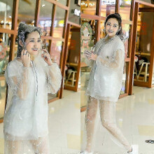 (160-170cm, White single brim) Waterproof and Thickened Rain Suit for Men and Women Transparent Electric Motorcycle Gear
