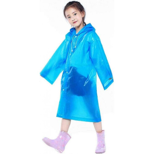 Children's Transparent Waterproof Raincoat Cape Poncho Strap Cover Reusable (Blue)