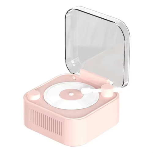 Vintage Turntable Wireless Bluetooth Speaker Long Battery Pink