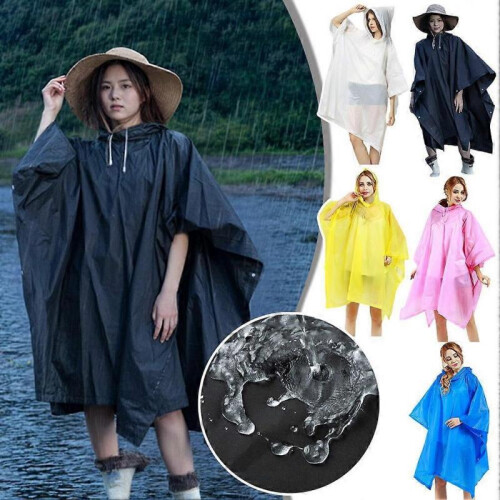 (Black) Waterproof Raincoat Poncho Adults 3in1 Multifunction Reusable Rain Capes Camping 1