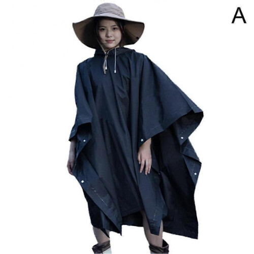 (Black) Waterproof Raincoat Poncho Adults 3in1 Multifunction Reusable Rain Capes Camping
