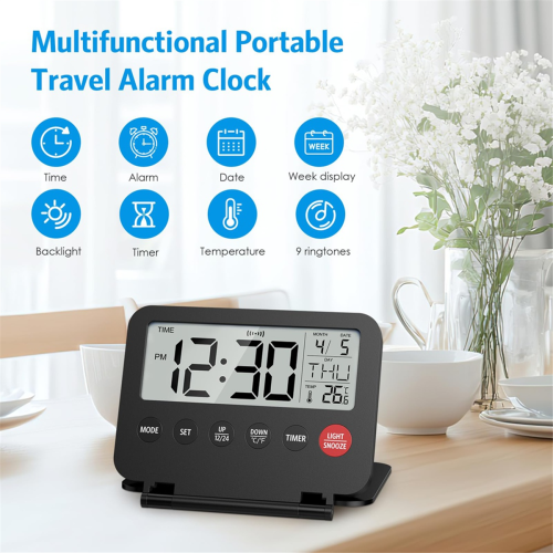 Travel Alarm Clock,Portable Digital Alarm Clock,Black 1