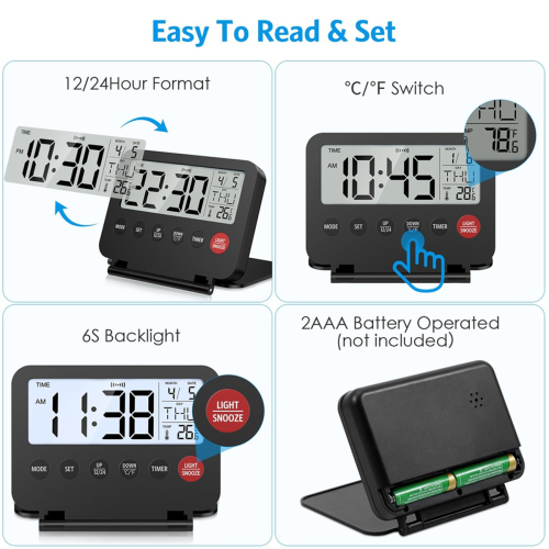 Travel Alarm Clock,Portable Digital Alarm Clock,Black 2
