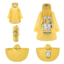 1-pack boys and girls cartoon wind and snow cape windbreaker electric car backpack reading warm raincoat raincoat yellow Pikachu white hat(L)