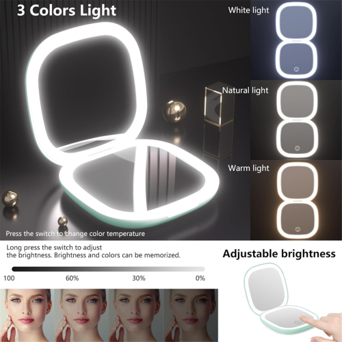 Draagbare compacte spiegel met verlichting, 5x vergrotende zakspiegel 2