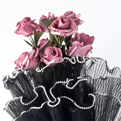 4 Yards Blumen-Geschenkpapier mit Perlenrand, 3er-Pack Schwarz 2