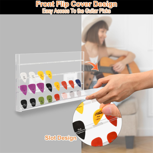 Acrylic Guitar Pick Wall Mount Display Case Black+Clear 2