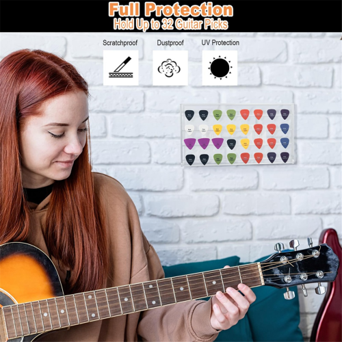 Acrylic Guitar Pick Wall Mount Display Case Black+Clear 1