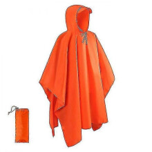 (orange) Military Style Poncho Multi Use Rip Stop Camouflage Rain Ponchohooded Waterproof Raincoat For Outdoor Activities