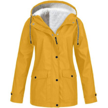 (XL) Women's Lined Fleece Rain Jacket Winter Outdoor Waterproof Hooded Raincoat Ladies Snow Warm Ski Jackets Solid Color