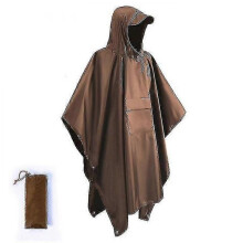 (brown) Military Style Poncho Multi Use Rip Stop Camouflage Rain Ponchohooded Waterproof Raincoat For Outdoor Activities
