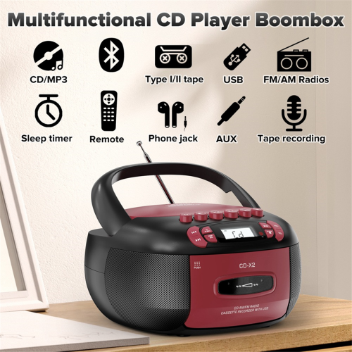 CD Player Cassette AM FM Radio Bluetooth Speakers EU Plug 2