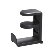 Soporte giratorio para auriculares con abrazadera ajustable, color negro