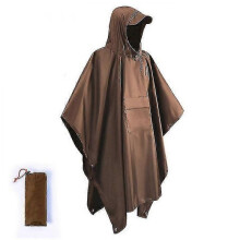 (brown) Military Style Poncho Multi Use Rip Stop Camouflage Rain Ponchohooded Waterproof Raincoat For Outdoor Activities Tw