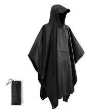 (black) Military Style Poncho Multi Use Rip Stop Camouflage Rain Ponchohooded Waterproof Raincoat For Outdoor Activities Tw
