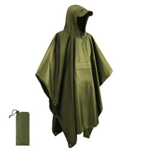 (army green) Military Style Poncho Multi Use Rip Stop Camouflage Rain Ponchohooded Waterproof Raincoat For Outdoor Activities Tw