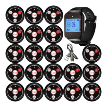 Sistem de apelare pager wireless pentru restaurant cu buton de apel cu ceas, negru