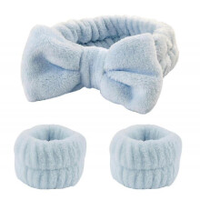 (blue) Wash Face Wristband Set Headbands Spa Bathroom Accessories Set Water Absorption Waterproof Wristbands Women Girls Sweatbands