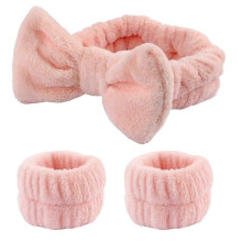 (light pink) Wash Face Wristband Set Headbands Spa Bathroom Accessories Set Water Absorption Waterproof Wristbands Women Girls Sweatbands