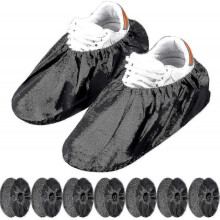 10 Pairs Reusable Non-slip Shoe Covers Waterproof Boot Covers for Household Carpet Protection Machine Washable (black)