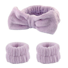 (purple) Wash Face Wristband Set Headbands Spa Bathroom Accessories Set Water Absorption Waterproof Wristbands Women Girls Sweatbands