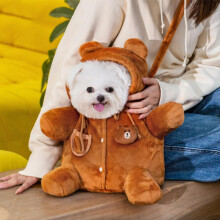 Cat Puppy Costume Plush Outing Backpack Cute Bear Bee Design AntiEscape Bag for Kitten Cat Small Dog (Bear,Small)
