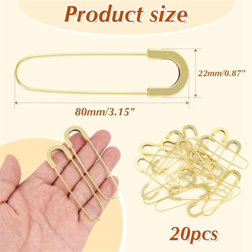 Ace de siguranță extra mari, rezistente, 3 inch, fără spirală, aurii deschise 1