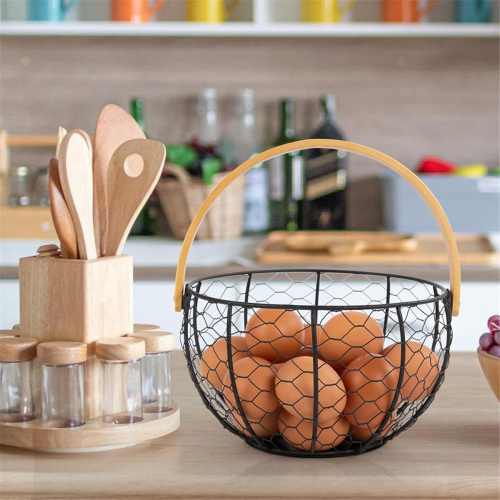 Farmhouse Wire Egg Basket for Gathering Fresh Eggs with Wooden Handle 1