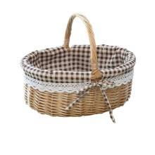 Wicker Picnic Basket with Liner, Oval Willow Basket Handle Flower Girl Basket VintageStyle