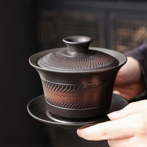 Kinesisk tekopsæt med infuserlåg, håndlavet bærbar tekop af ler 1