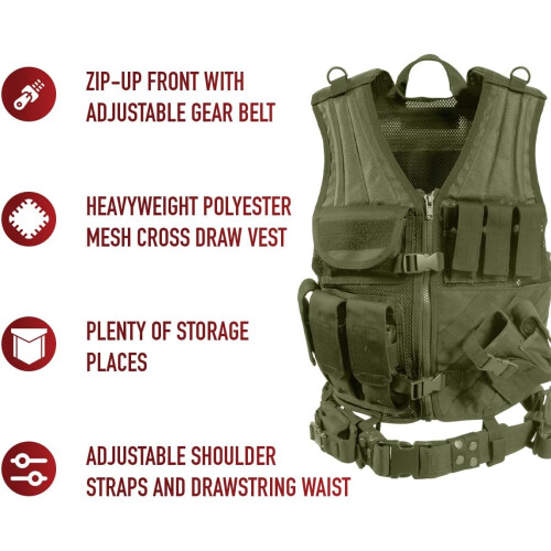 Cross Draw MOLLE Tactical Vest, Olive Drab - Regular 2