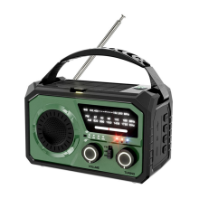 Rádio meteorológico de emergência 16000mAh, movido a energia solar e manivela, verde escuro