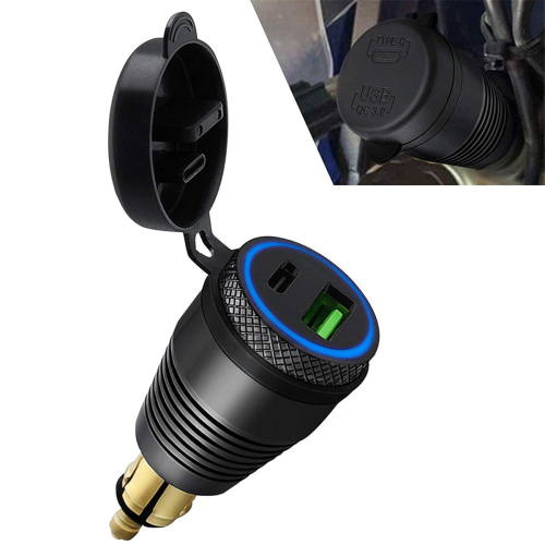 Φορτιστής μοτοσικλέτας DIN σε QC3.0 USB & Type C 30W Τροφοδοσία 1