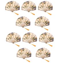 Peony Bluete Fabric Bamboo Folding Hoop Dance Fan Beige