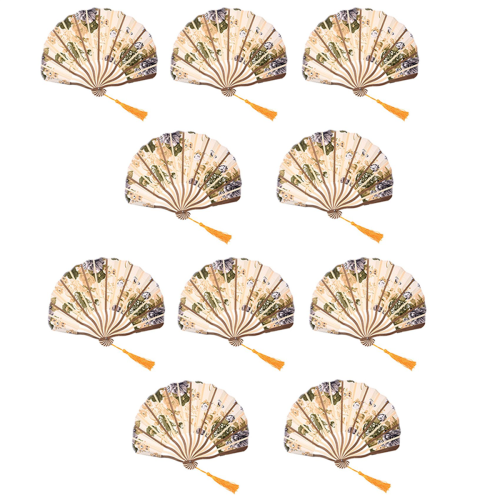Peony Bluete Fabric Bamboo Folding Hoop Dance Fan Beige