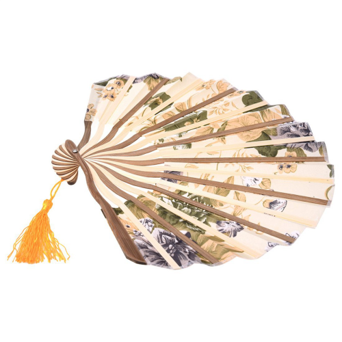 Peony Bluete Fabric Bamboo Folding Hoop Dance Fan Beige 1