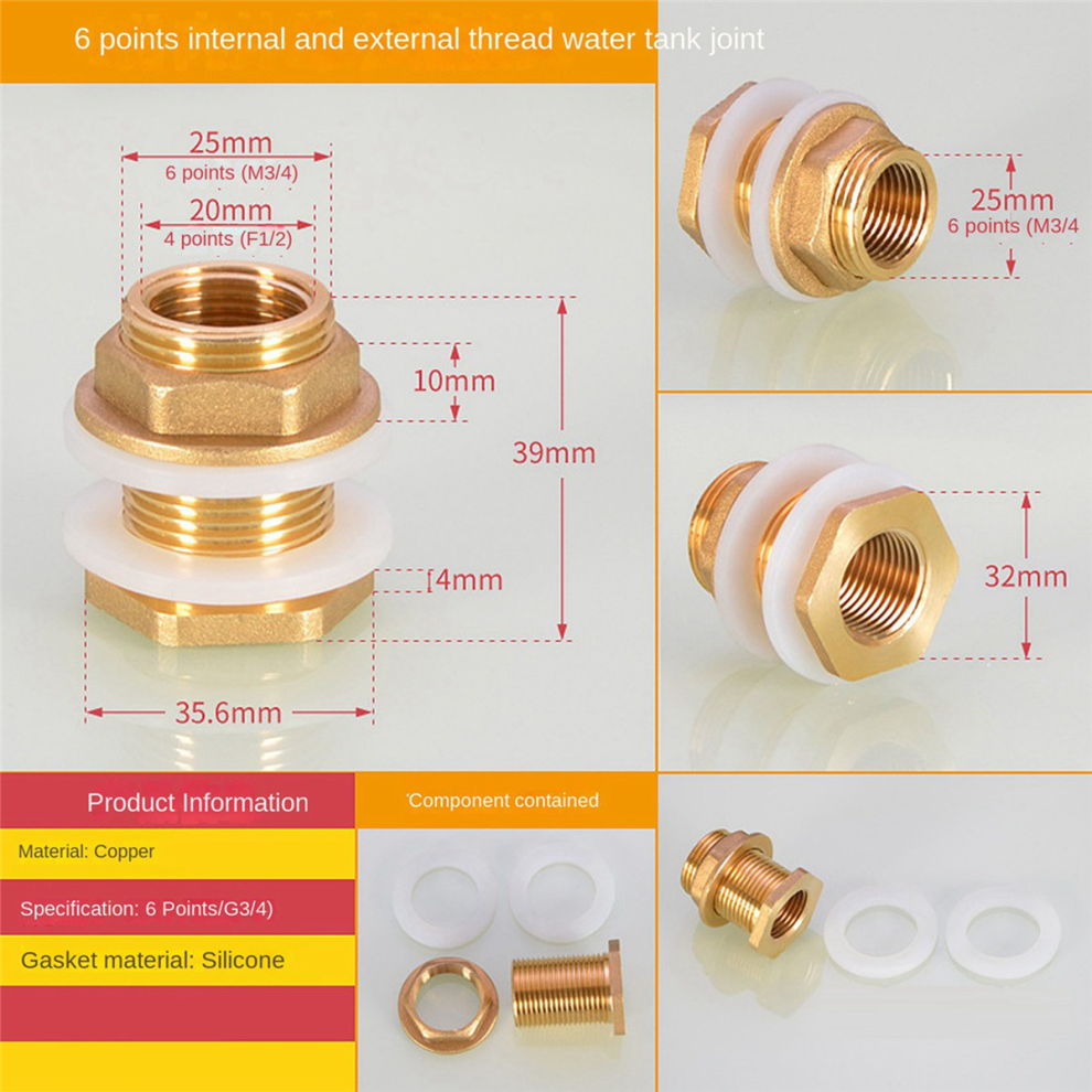 Solid Brass Bulkhead Fitting,With Silicone Rings 4852852613442