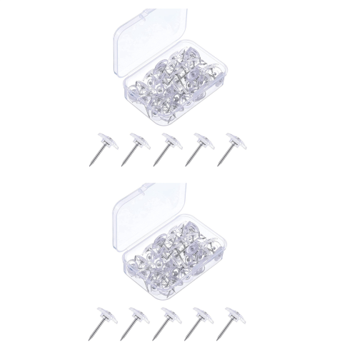 50Pcs Steel Point and Clear Plastic Head Pushpins for Cork Board