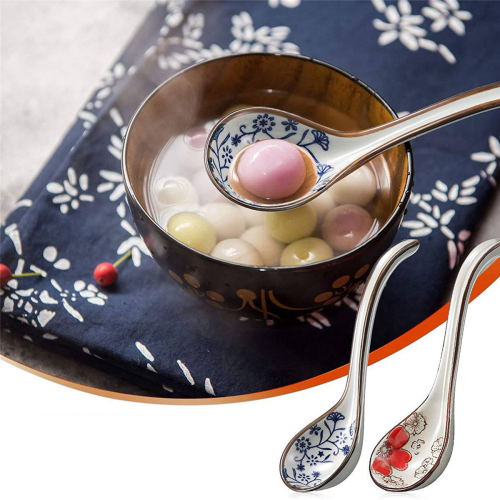 4 Pieces Asian Retro Chinese Ceramic Rice Spoons Curved Handle 2