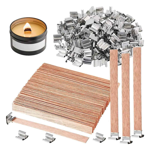 Pacote com 100 pavios de madeira para velas, com clipe de base de metal 1