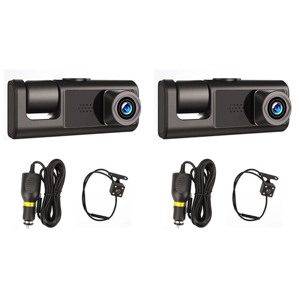 3 Camera Dash Cam 1080P 2 Inch Screen Dashcam Driver Recorder Black 4852852633426